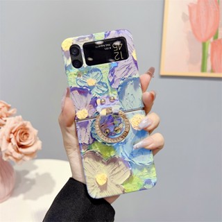 เคสโทรศัพท์มือถือ กันกระแทก ลายภาพวาดสีน้ํามัน รูปดอกไม้ 3D หรูหรา สําหรับ Samsung Galaxy Z Flip 4 3 Flip4 Flip3 Ins