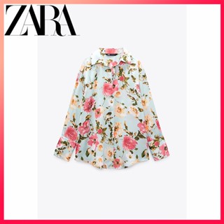 Zara ฤดูใบไม้ผลิ ใหม่ เสื้อผ้าผู้หญิง พิมพ์ลายดอกไม้ ผ้าไหมซาติน เสื้อ