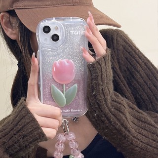 เคสโทรศัพท์มือถือ กันกระแทก ลายดอกทิวลิป แต่งกลิตเตอร์ไล่โทนสี สําหรับ iPhone14 13 12 11