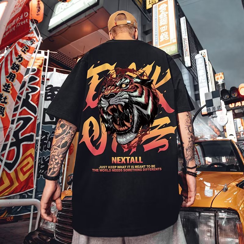 COD M-8XL 2023 เสื้อยืดแขนสั้น ทรงหลวม พิมพ์ลายหัวเสือ สไตล์จีน แฟชั่นฤดูร้อน สําหรับผู้ชาย