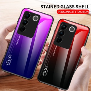 เคสโทรศัพท์มือถือกระจกนิรภัย แบบแข็ง กันกระแทก ไล่โทนสี สําหรับ VIVO V27 Pro V27e Y35 V25 V25e