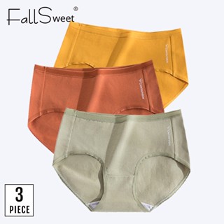 Fallsweet กางเกงชั้นใน ผ้าฝ้าย เอวสูง ใส่สบาย สีพื้น สําหรับผู้หญิง (3 ชิ้น/แพ็ค)