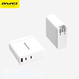 Awei PD21 ปลั๊ก US PD 140W GaN ที่ชาร์จติดผนัง 3 พอร์ต QC ชาร์จเร็ว USB-A และอะแดปเตอร์ไฟ Type-C