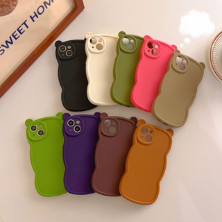 เคสโทรศัพท์มือถือ ลายหูหมี สีพื้น สําหรับ IPhone11 12 13 14 Iphone Pro 11 1 2 13 14 Iphone Promax 11 12 13 14 Iphone 14plus X Xsmax Xr 7p