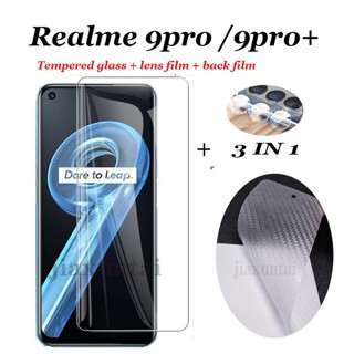 3in1 ฟิล์มกระจกนิรภัยใส กันรอยเลนส์กล้อง และฟิล์มไฟเบอร์ ด้านหลัง สําหรับ Realme 9 Pro+ 9 Pro 9i 8 5G 8i 8 Pro C30 7i 7Pro C35 C21Y C25S C25 5 5s 5i Pro 10 4G