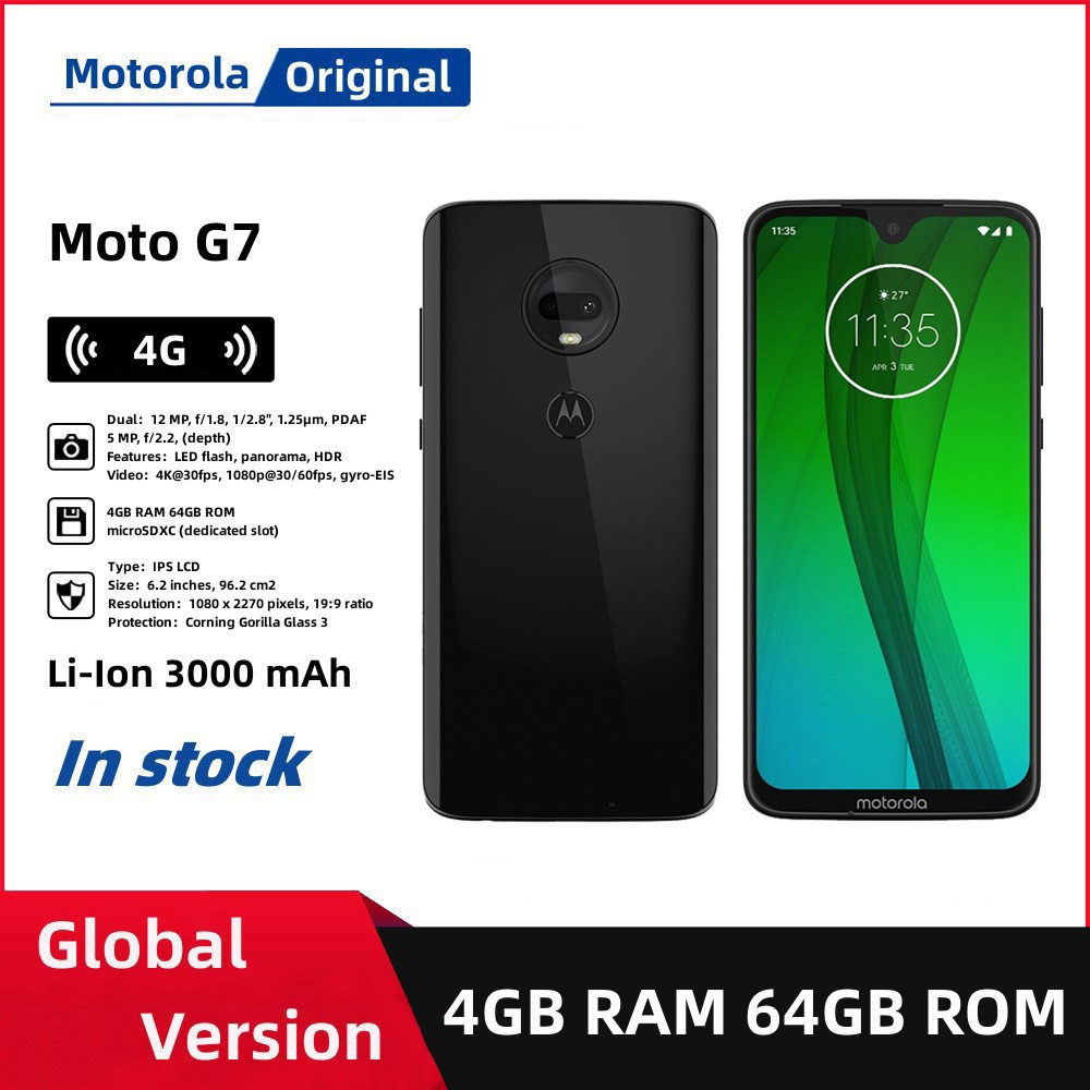 Motorola Moto G7 Octa-core สมาร์ทโฟน 6.2 นิ้ว แรม 4GB รอม 64GB กล้องหลัง 12MP วิทยุ FM ซิมเดี่ยว 3000mAh แอนดรอยด์ โทรศัพท์มือถือ