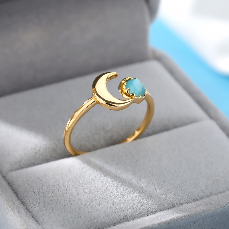 Kaijiang Cincin Moon Star เปิดแหวนผู้หญิงเรืองแสงโอปอลปรับแหวนนิ้วสแตนเลสเครื่องประดับแฟชั่นอุปกรณ์เสริม