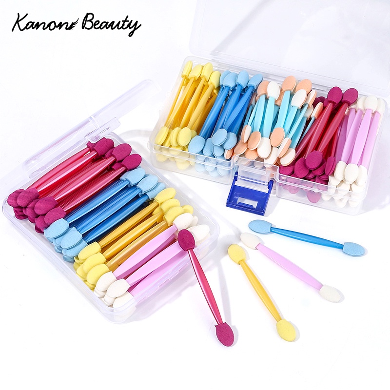 Disposable Dual Sides Eye Shadow Sponge Applicators พร้อมกล่องแปรงอายแชโดว์สองหัวสําหรับผู้หญิงเครื่องมือแต่งหน้า