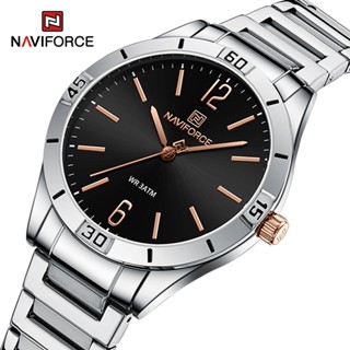 Naviforce 5029 นาฬิกาข้อมือควอตซ์ลําลอง สีเงิน สีดํา แฟชั่นหรูหรา สําหรับผู้หญิง