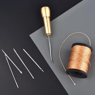 ชุดเย็บผ้าหนัง DIY เย็บหนัง Awl เข็มทองแดงชุดหนังผ้าใบเต็นท์รองเท้าซ่อมเครื่องมือ W/ด้ายไนลอน
