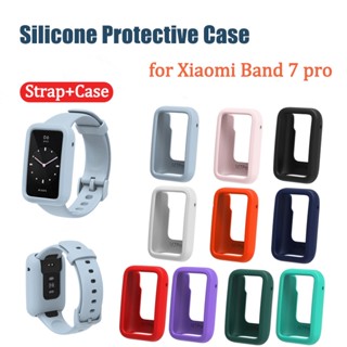 เคส + สายคล้อง สําหรับ Redmi Band 7 Pro เปลี่ยนได้ สายนาฬิกา ซิลิโคนนิ่ม สําหรับ Mi Band 7pro เคสป้องกัน