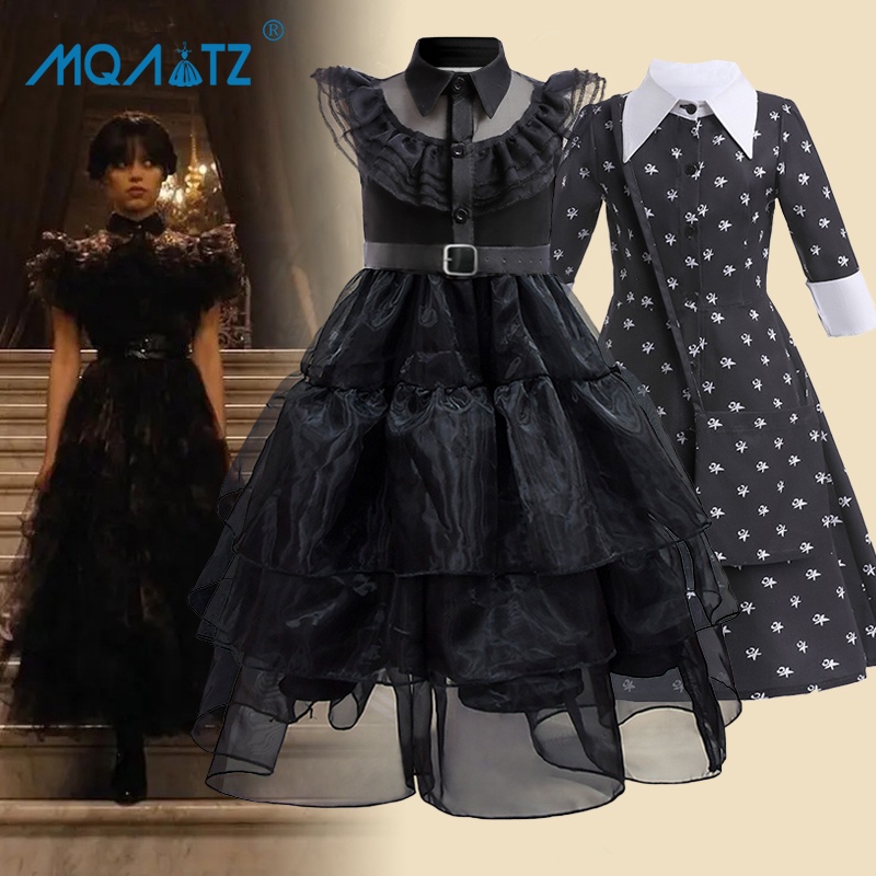 MQATZ ชุดเดรสสาวสีดำคอสเพลย์ชุดเด็กปาร์ตี้ชุดเจ้าหญิงวันเกิด 3-10 ปี
