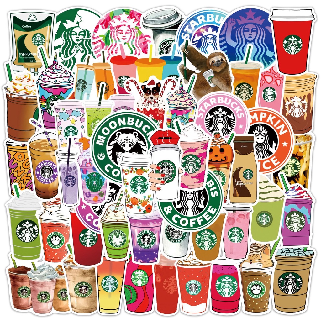 【50 ชิ้น】Starbucks Coffee Stickers สตาร์บัคส์สติ๊กเกอร์ แฮนด์เมด สําหรับติดตกแต่งสมุดโน้ต แล็ปท็อป กระเป๋าเดินทาง