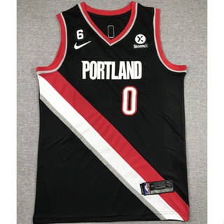 เสื้อกีฬาบาสเก็ตบอล ปักลาย Portland Trail Blazers 0 Damian Lillard สีดํา สําหรับผู้ชาย 2023