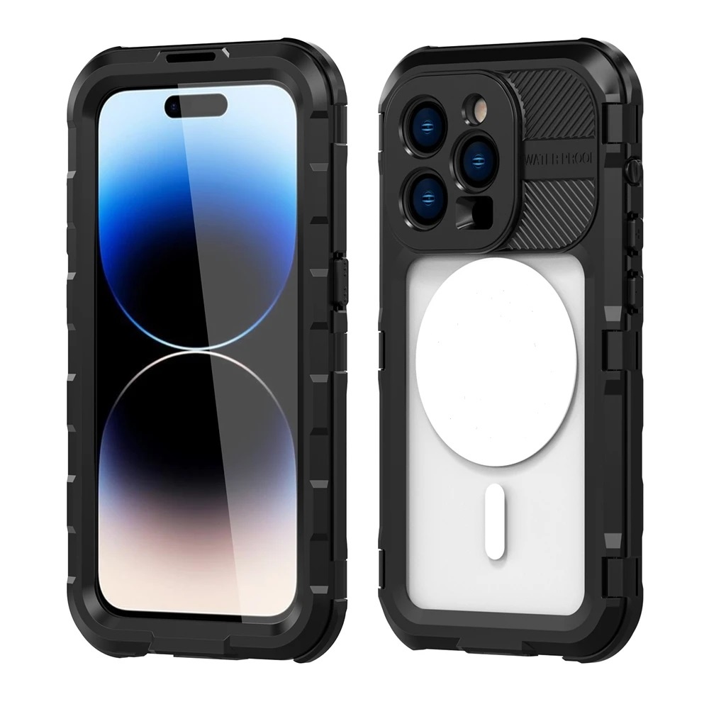 360 ป้องกัน ip68 กันน้ําเกราะกันกระแทกสําหรับ iPhone 14 14pro 14plus 14pro max 13 13pro 15 16 pro max โลหะอลูมิเนียมฝาครอบกันชน
