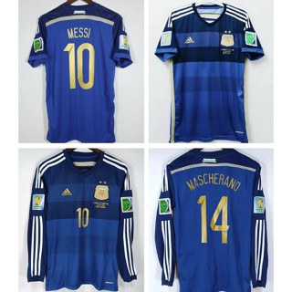 เสื้อกีฬาแขนสั้น ลายทีมชาติฟุตบอล Argentina 2014 Away world Cup ชุดเยือน สไตล์คลาสสิกเรโทร