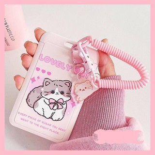 เคสใส่บัตรอาหาร รูปแมว ประดับโบว์น่ารัก พร้อมสายคล้อง สีส้ม สําหรับนักเรียน