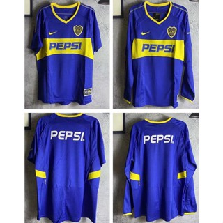 เสื้อกีฬาแขนยาว ลายทีมชาติฟุตบอล Boca Juniors 03-04 ชุดเหย้า สไตล์เรโทร