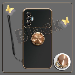 เคสซิลิโคนนิ่ม ชุบไฟฟ้า 360 องศา สําหรับ Tecno Spark 8 Pro KG8°ขาตั้งแหวนโลหะ และสายคล้องซิลิโคน