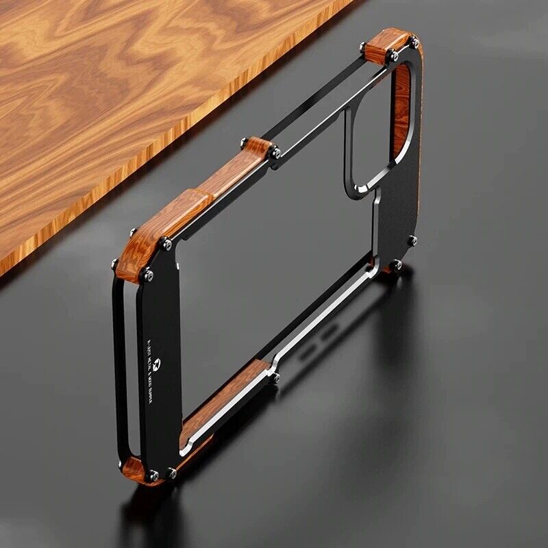 เคสสําหรับ iPhone 16 15 Pro 14 13 Pro Max อลูมิเนียมกันชนโลหะและไม้โทรศัพท์ฝาหลัง