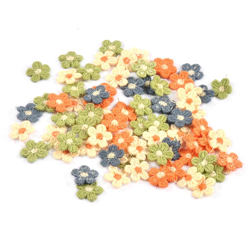 50 ชิ้น 15 มม.Multicolor ดอกไม้ Appliques แพทช์สําหรับเสื้อผ้า Handmade อุปกรณ์เสริม DIY Craft เย็บอุปกรณ์ Stick-on Decor CP3279