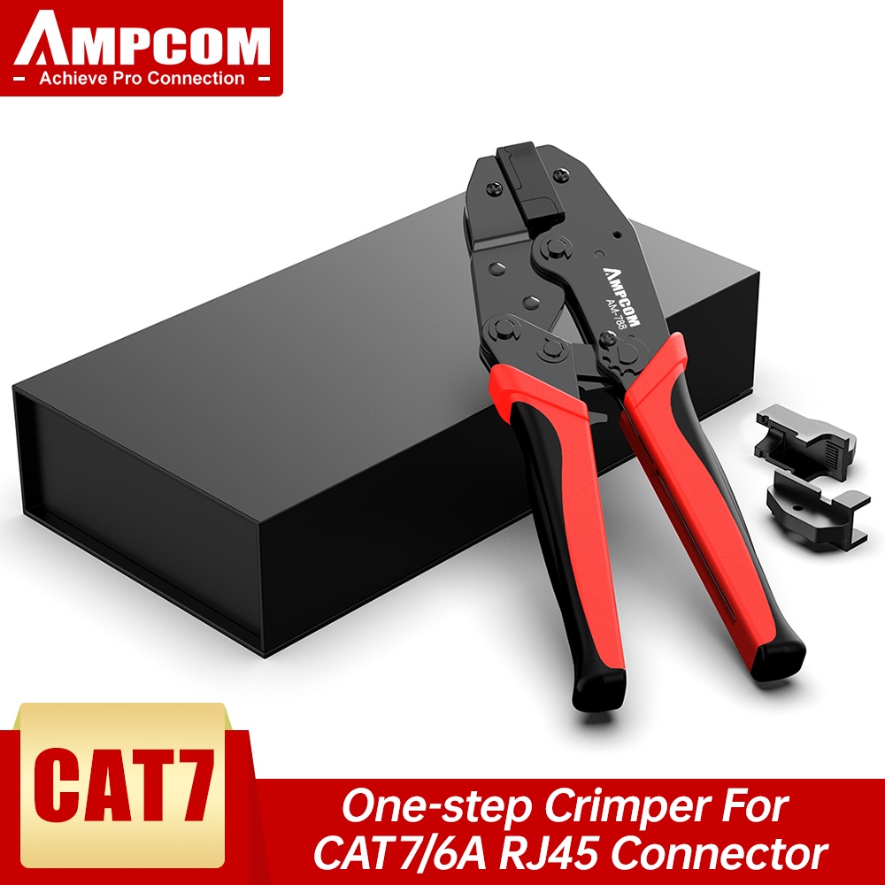 AMPCOM เครื่องม้วนสายสำหรับประกบแบบรัชเกทชิงตุล สำหรับเครื่องต่อกับ CAT6A, CAT7 พร้อมหม้อแบบเสียบและสามารถเปลี่ยนหม้อได้ 2 ชิ้น