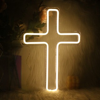 Jesus Cross Neon Signs Warm White Led Neon Wall Lights Art Lamp Neon Sign Hanging Wall Decor USB Crucifix Neon Sign for Bedroom Kids Room Christmas Wedding Birthday Party