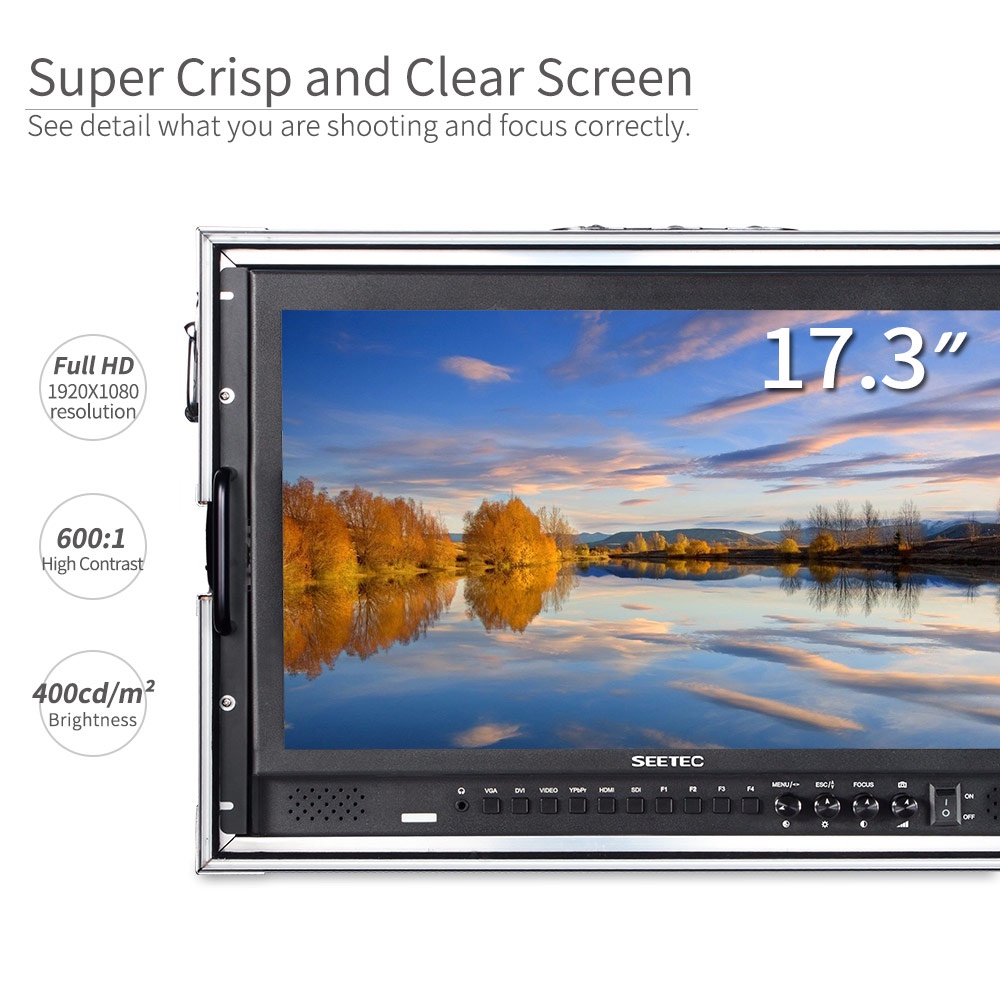 Seetec P173-9HSD-CO มอนิเตอร์ผู้กํากับการผลิต 17.3 นิ้ว พร้อมอินพุต และเอาต์พุต 3G-SDI HDMI YPbPr การออกแบบอลูมิเนียม Full HD 1920×1080