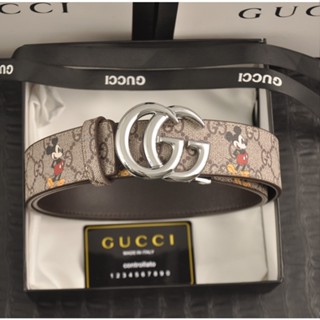 Gucci GG เข็มขัดหนัง พิมพ์ลายมิกกี้เมาส์ สไตล์วินเทจ สําหรับผู้ชาย