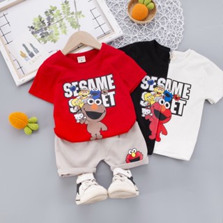 ชุดเสื้อยืด กางเกงขาสั้น ลาย Sesame Street แฟชั่นสําหรับเด็กผู้ชาย อายุ 1-4 ปี