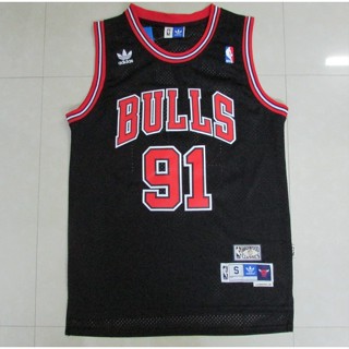 ใหม่ NBA Chicago Bulls สําหรับผู้ชาย #เสื้อกีฬาบาสเก็ตบอล ปักลาย Dennis Rodman สีดํา 91