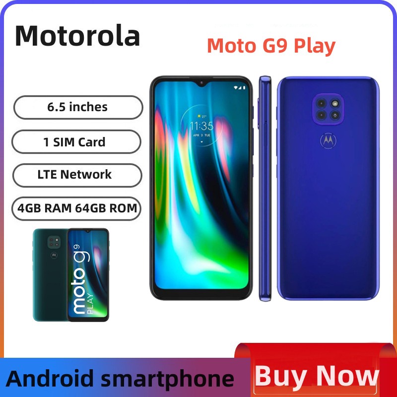 Motorola Moto G9 Play สมาร์ทโฟน 6.5 นิ้ว Octa-core แรม 4GB รอม 64GB การ์ดเดียว LTE โทรศัพท์มือถือ กล้อง 48MP โทรศัพท์มือถือ Android ลายนิ้วมือ