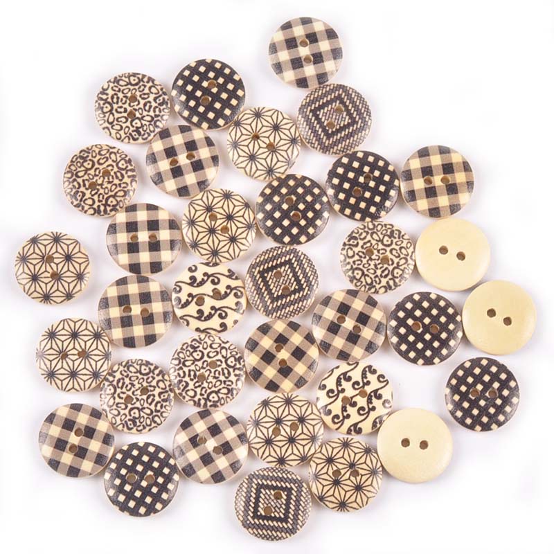 50 ชิ้น 18 มิลลิเมตรผสม Retro การพิมพ์ไม้ตกแต่งปุ่มสําหรับเสื้อผ้า DIY Scrapbooking หัตถกรรมอุปกรณ์เย็บผ้า 2 หลุม MT2643