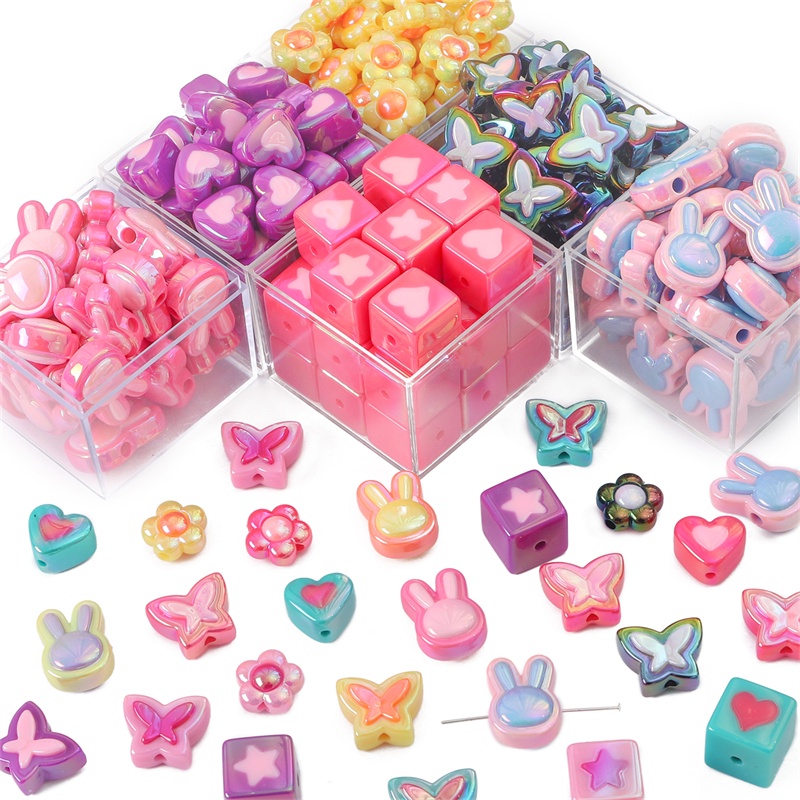 ลูกปัด Glitter Cloud Spacer สองสี รูปผีเสื้อ กระต่าย ดอกไม้ สำหรับ DIY พวงกุญแจ โทรศัพท์ จี้