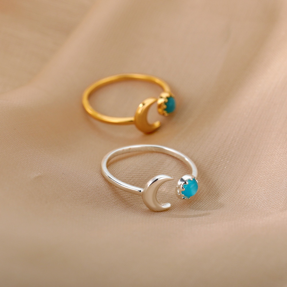 Kaijiang Cincin Moon Star เปิดแหวนผู้หญิงเรืองแสงโอปอลปรับแหวนนิ้วสแตนเลสเครื่องประดับแฟชั่นอุปกรณ์เสริม