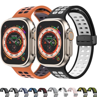 สายนาฬิกาข้อมือซิลิโคน หัวเข็มขัดแม่เหล็ก สําหรับ Apple watch Ultra 49 มม. 8 7 41 มม. 45 มม. 44 มม. 40 มม. 42 มม. 38 มม. iWatch series 8 7 3 4 5 6 se