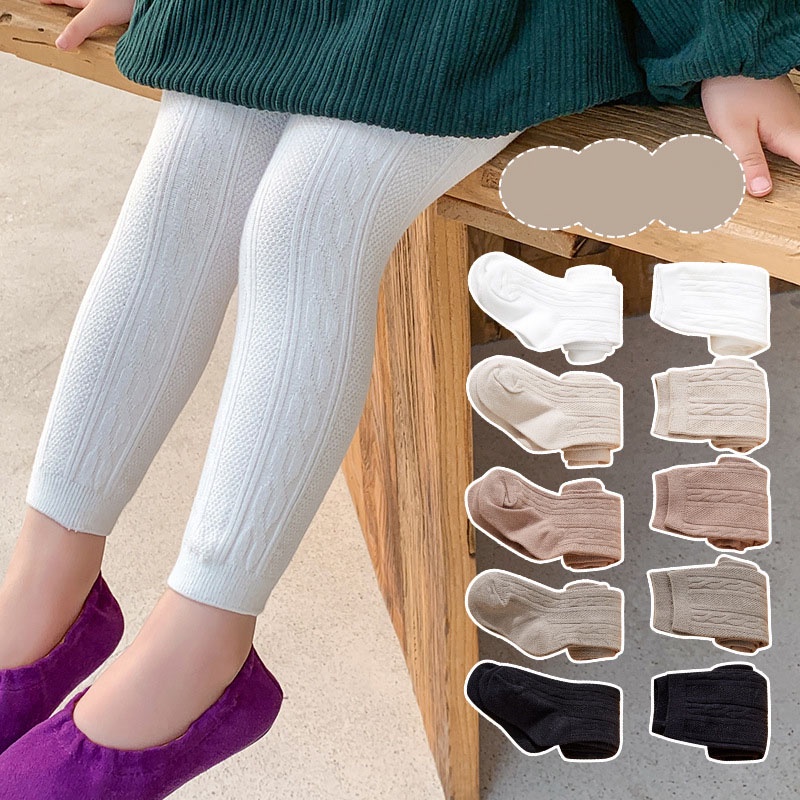 กางเกงเลกกิ้ง ผ้าฝ้ายถัก สีพื้น แฟชั่นฤดูใบไม้ผลิ และฤดูใบไม้ร่วง สําหรับเด็กผู้หญิง อายุ 0-8 ปี