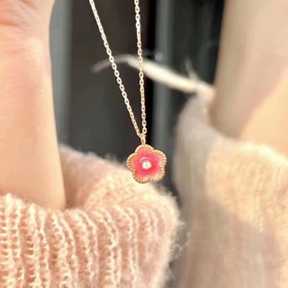 Dincior 2023 Ins Gilr New Lovely Pink Peach Blossom Little Flower Necklace Female