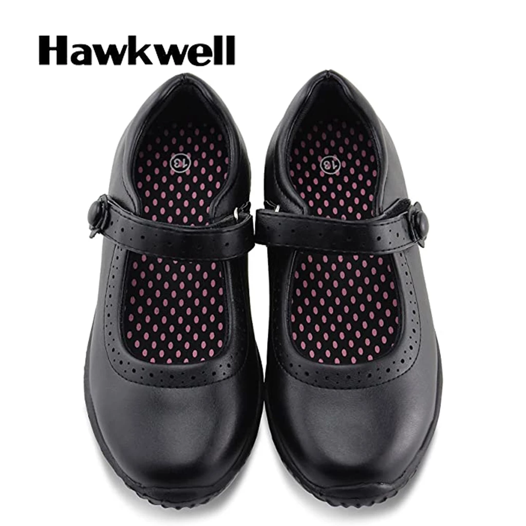 Hawkwell รองเท้านักเรียนหญิง Mary Jane ดีไซน์สปอร์ต น้ำหนักเบา พื้นนุ่ม ใส่สบาย สายรัดตีนตุ๊กแก สำหรับวิ่งเล่น กระโดดเชือก หนัง PU รุ่น 1879