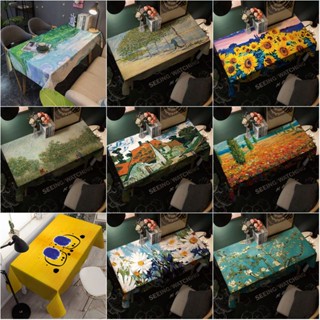 Wmgjiaju ผ้าปูโต๊ะรับประทานอาหาร ทรงสี่เหลี่ยม ป้องกันฝุ่น ลาย Van Gogh สไตล์ยุโรป สําหรับโต๊ะกาแฟ โรงแรม