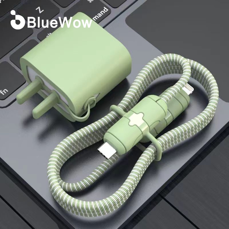 Bluewow ตัวป้องกันสายเคเบิล สําหรับสายชาร์จโทรศัพท์ หัวป้องกัน USB / Lightning / Type C / iPhone 15 Series สายเคเบิลข้อมูล ปลอกป้องกันสายเคเบิล