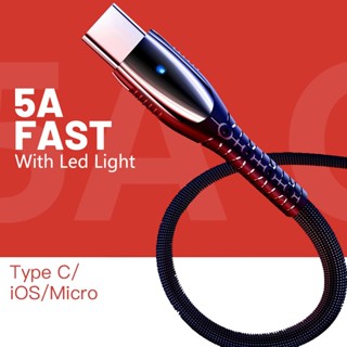 สายชาร์จเร็ว 5A ไฟ LED Micro USB / Type-C สายชาร์จเร็ว สําหรับโทรศัพท์ iP Android