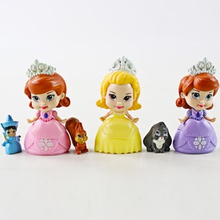 6Pcs/Set Disney Princess Sofia Bella Squirrel Q version Doll Cake Decoration PVC Action Figure Collectible Model Toys Kids Gifts