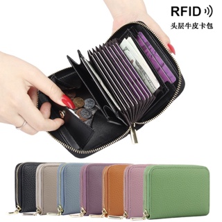 【Real Shot】Genuine Leather New Mini Fashion Wallet Mens Credit Card Holder Zipper Coin Purse Woman Birthday Gift