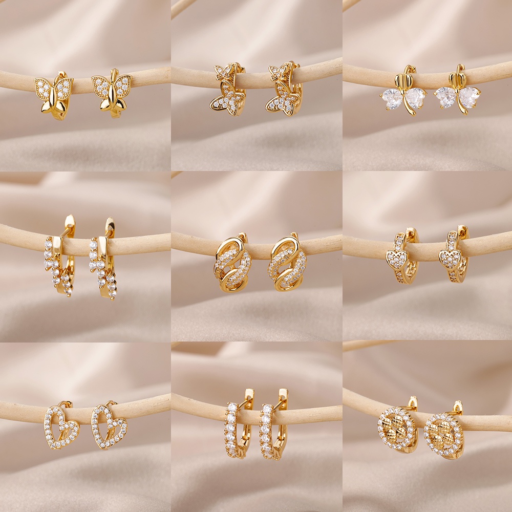 Kaijiang anting-anting สแตนเลสต่างหูผู้หญิงเรขาคณิตผีเสื้อ Twist Heart Zircon ต่างหู Minimalist เครื่องประดับแฟชั่นอุปกรณ์เสริม