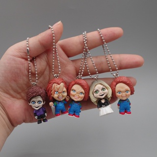 5 ชิ้น / เซต หนังสยองขวัญ Chucky Seed Of Chucky ซิลิโคนเขย่าหัวตุ๊กตาพวงกุญแจเชือกเส้นเล็กชั่วร้ายมือรูปจี้พวงกุญแจของเล่นรถกระเป๋ากุญแจอุปกรณ์เสริม