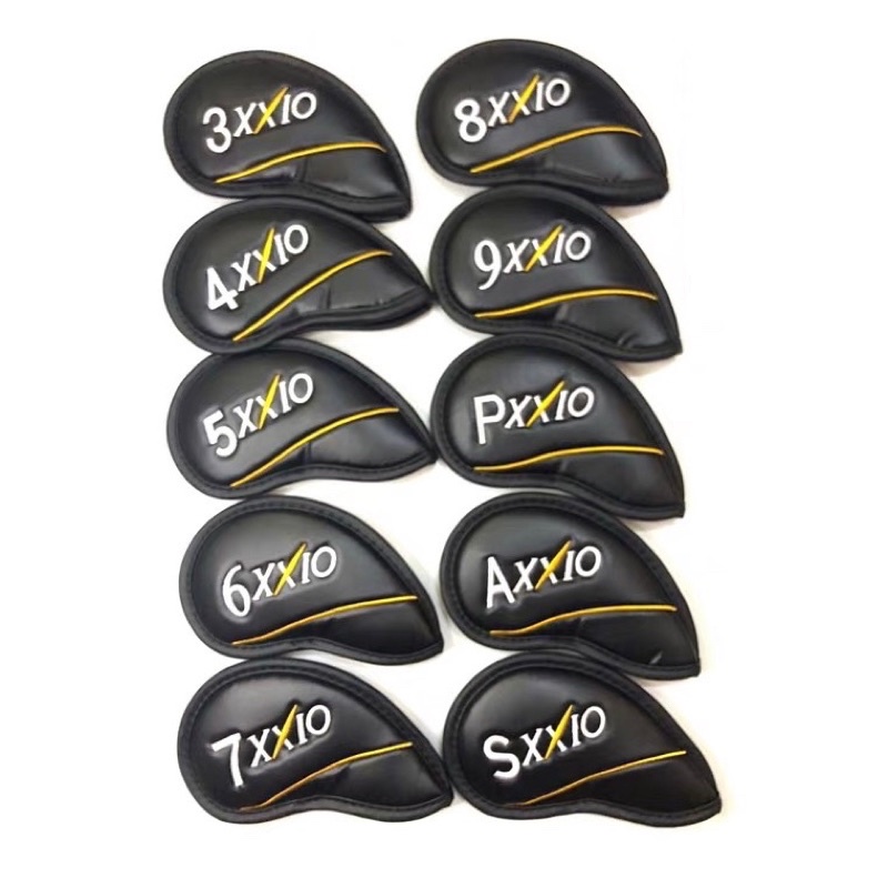 Premium XXIO Golf Iron Cover PU Leather 4-9PAS (9 ชิ้น) (สีดํา) iGolf Prime Headcover Japan