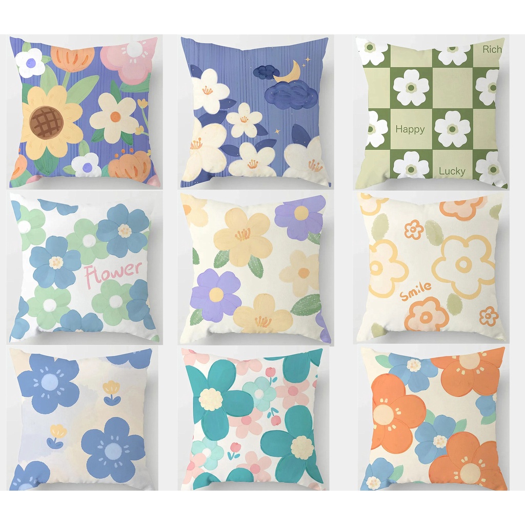 Blue white Flowers ปลอกหมอนอิงผ้าฝ้าย 7070.6060.5050.45 45.4040.ปลอกหมอนโซฟาตกแต่งนามธรรมฤดูใบไม้ผลิ.ปลอกหมอนข้างเอวเก้าอี้สวน