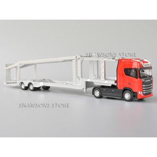 โมเดลรถบรรทุกสเกล 1:50 Diecast Scania S730 Tractor With Car Transporter Semi-Trailer พร้อมรถพ่วง กึ่งพ่วง และเสียงจําลอง ขนาดเล็ก