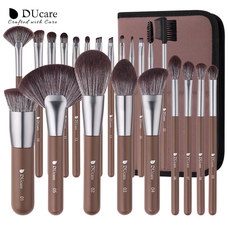 DUCARE ดูแลค แปรงแต่งหน้ามืออาชีพพร้อมกระเป๋า22ชิ้นชุดแปรงแต่งหน้าพรีเมี่ยมสังเคราะห์คาบูกิมูลนิธิผสมแปรง